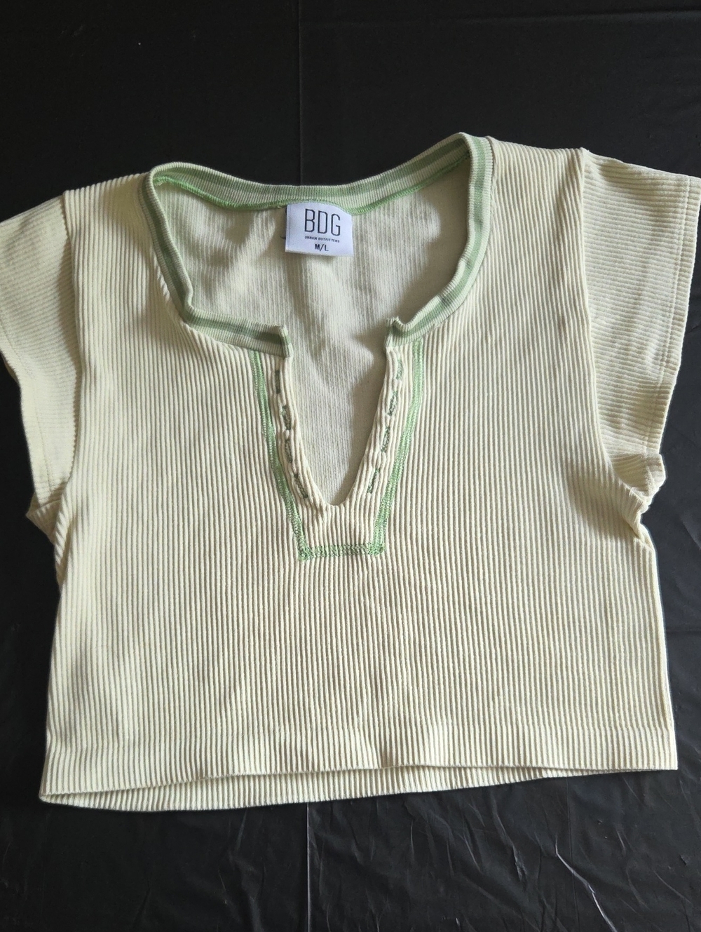 BDG Pale Yellow Ribbed Crop Top with Mint Trim